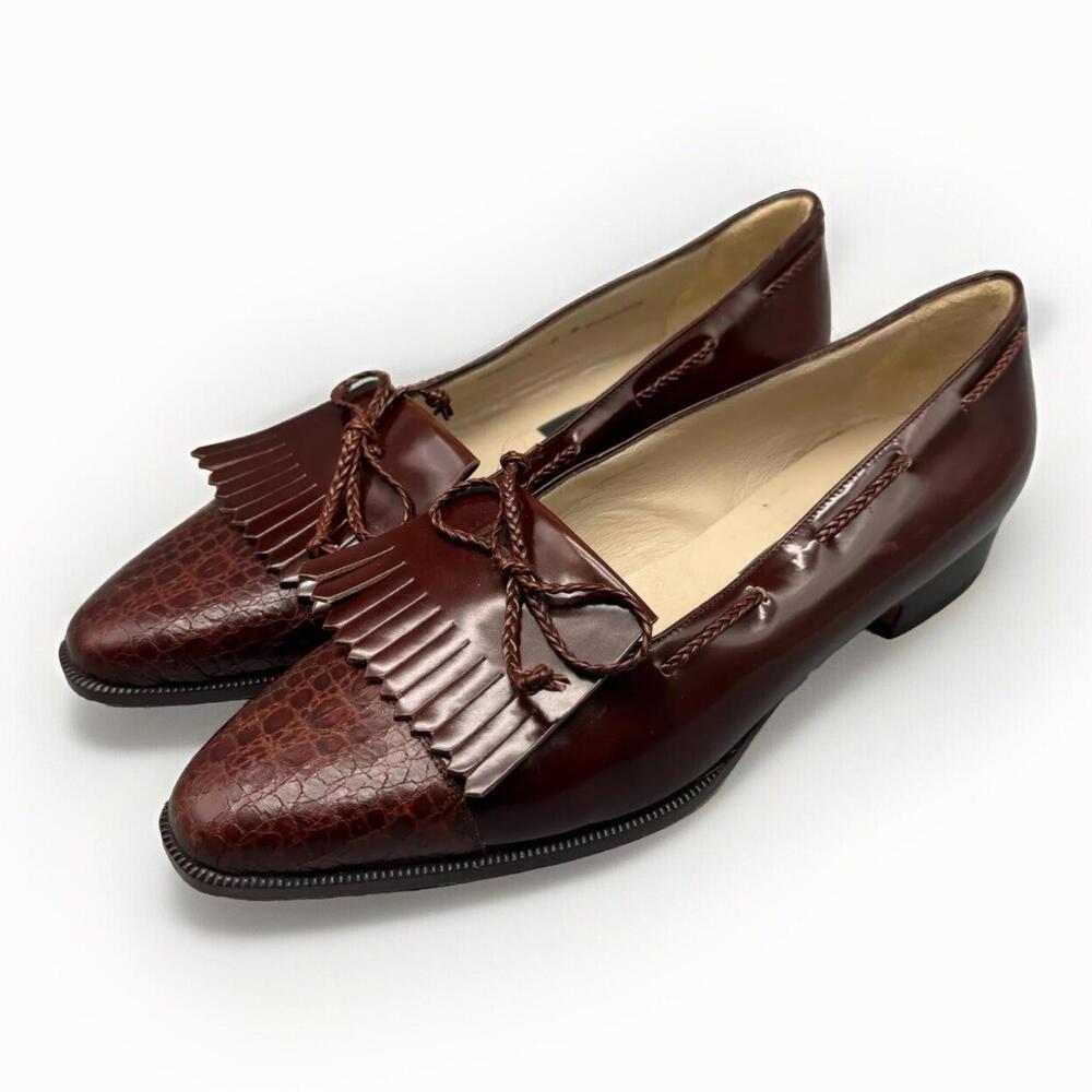 Bally Rebecca Womens 8M Tasseled Loafers Snakeskin Leather Brown Italy EUC‎